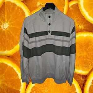 Chaps 4 Button White with Green and‎ Tan Striped Sweater Size Large